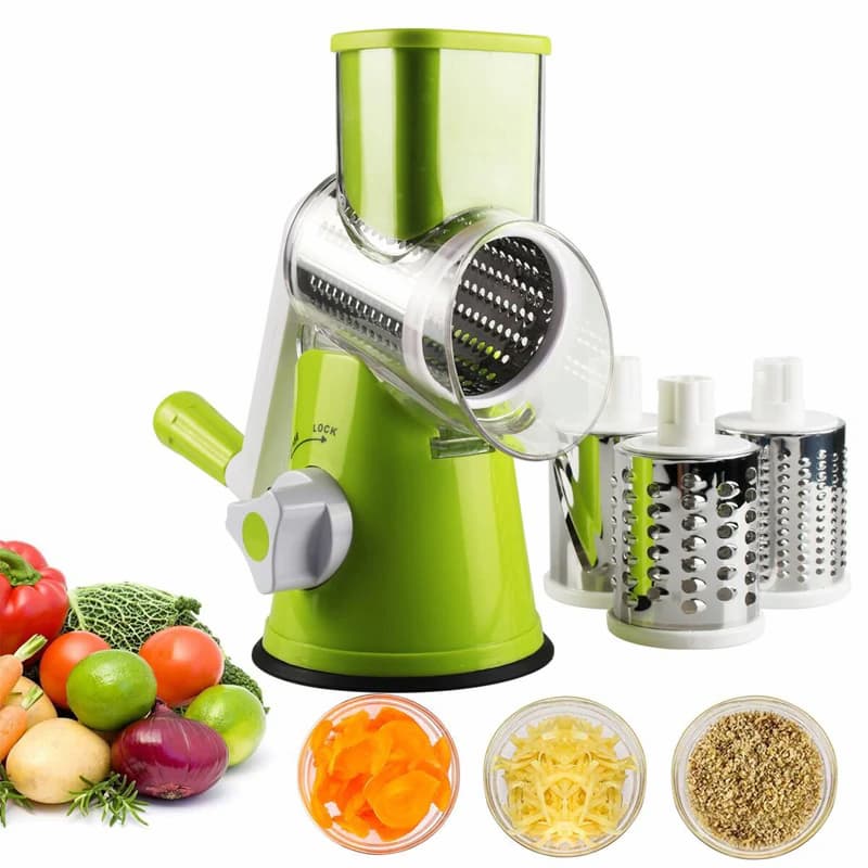 Manual Vegetable Cutter Slicer Round Grater 3 in1 Slicer Table top Drum Grater