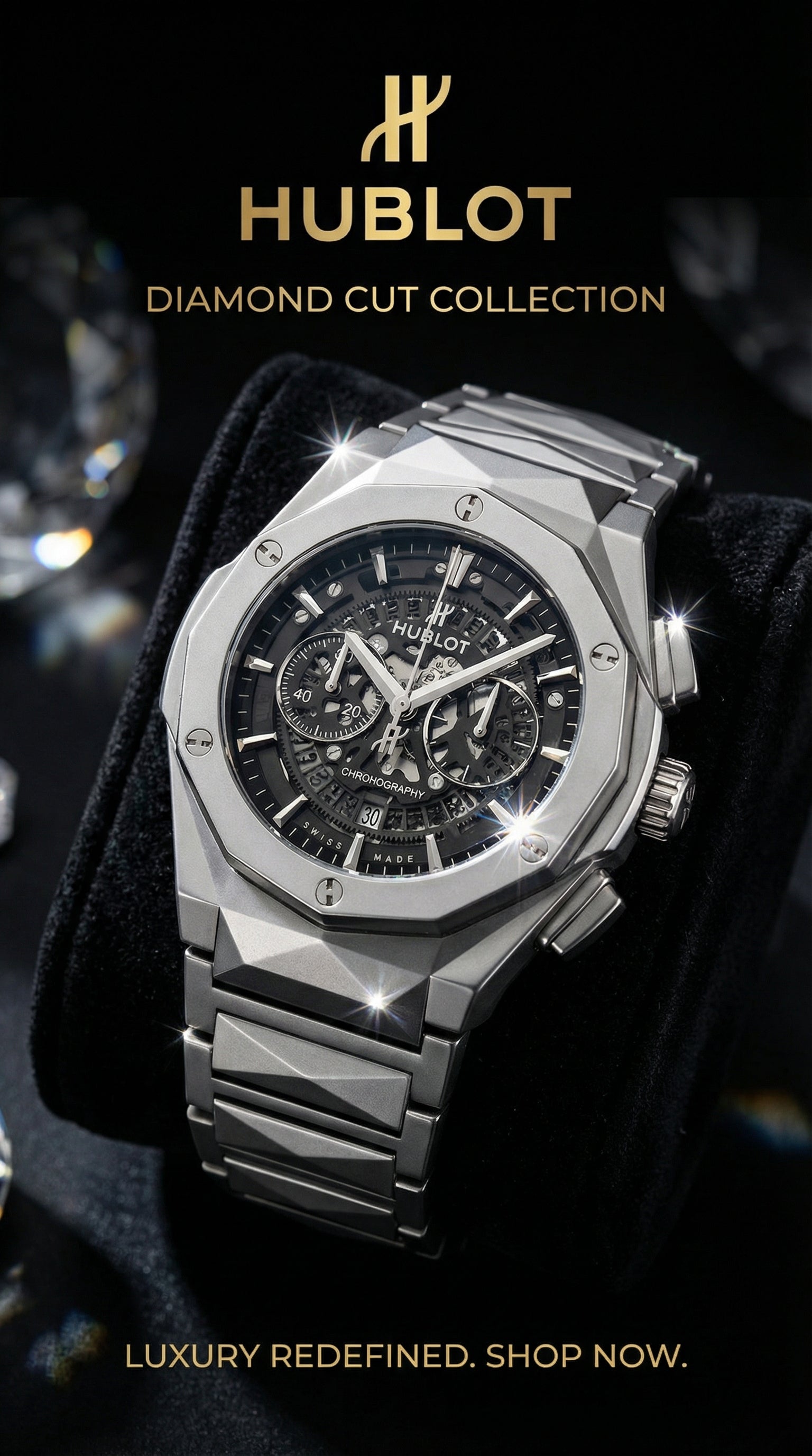 Hublot diamond cut black dial